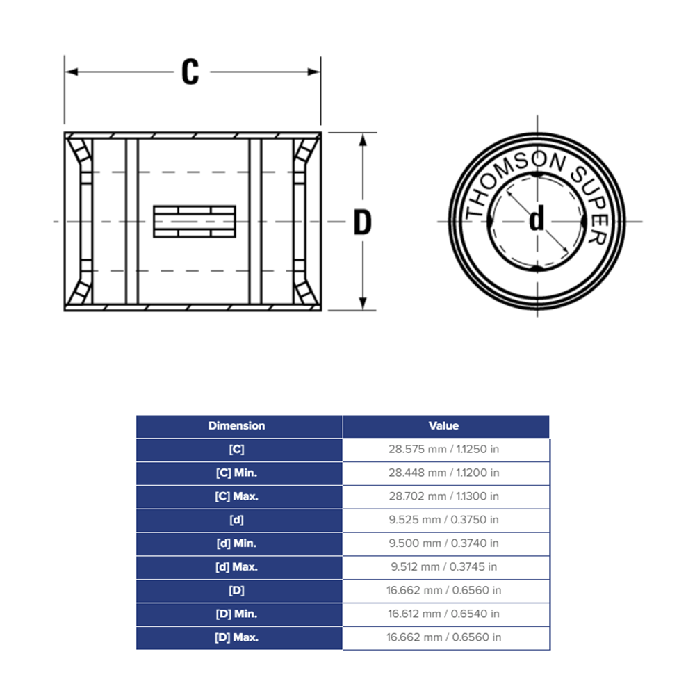 SCB6 THOMSON BALL BUSHING SCB SERIES 3/8" CLOSED LINEAR BEARING SELF ALIGNING 100 LBF